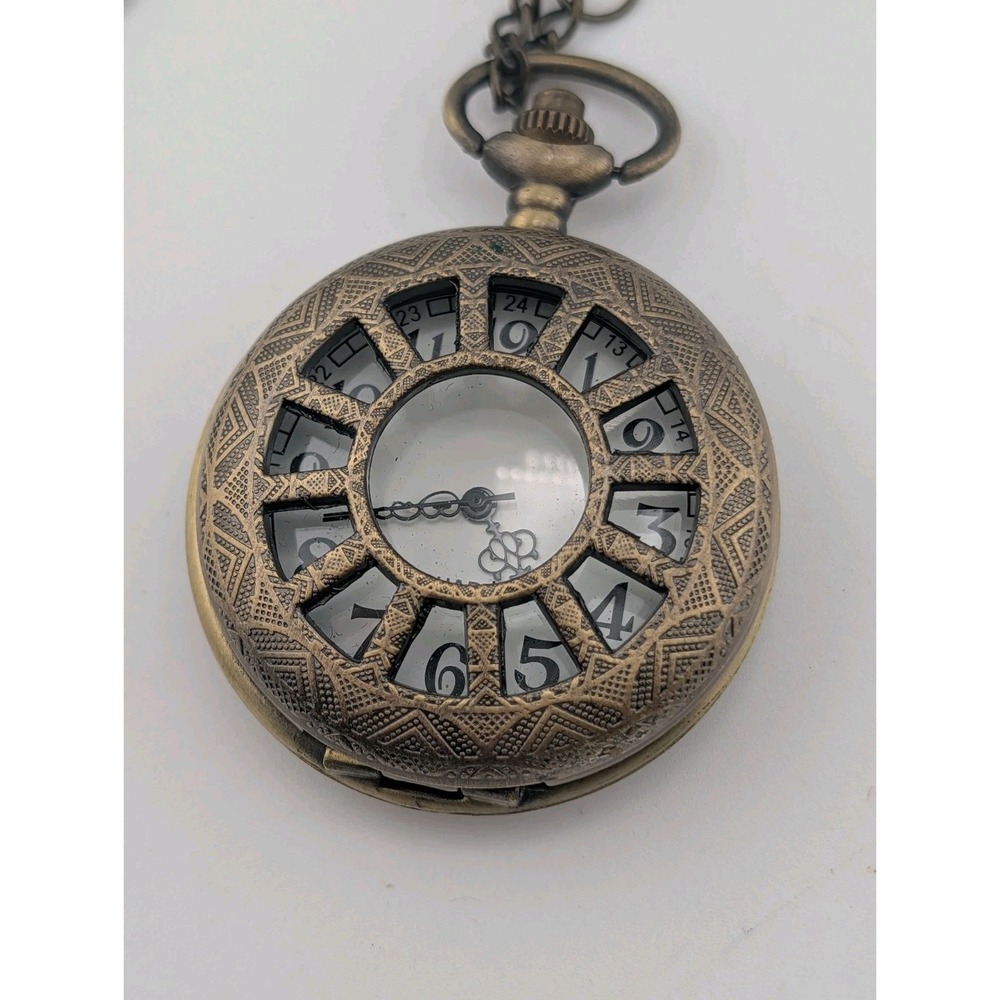 Unisex Quartz Pocket Watch Pendant Necklace 47mm Round Bronze Tone Steampunk